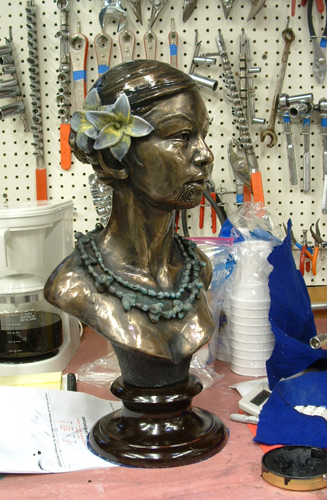 Sculpture bust bronze coating over resin