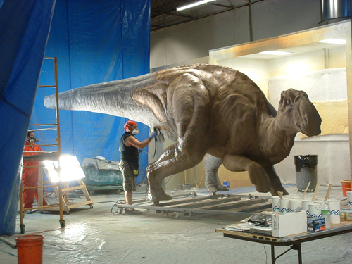 Large scale application bronze on fiberglass dinosaur